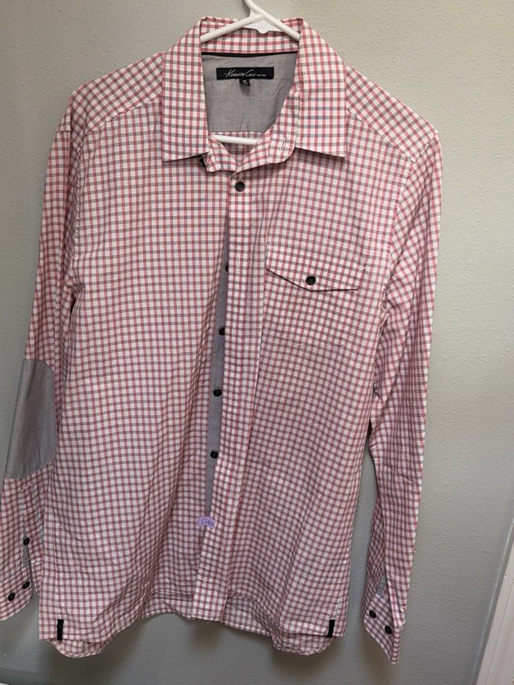 Kenneth Cole Reaction Pink and White Gingham Button-Down Shirt
